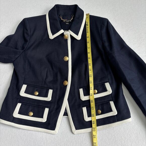 J. Crew Lucie Lady Jacket Women 4 Navy Blue Stretch Linen Blend Preppy Nautical - Picture 7 of 9